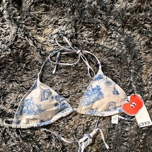 Cider Blue and White Triangle Strappy Bikini Top | NWT | Women’s L